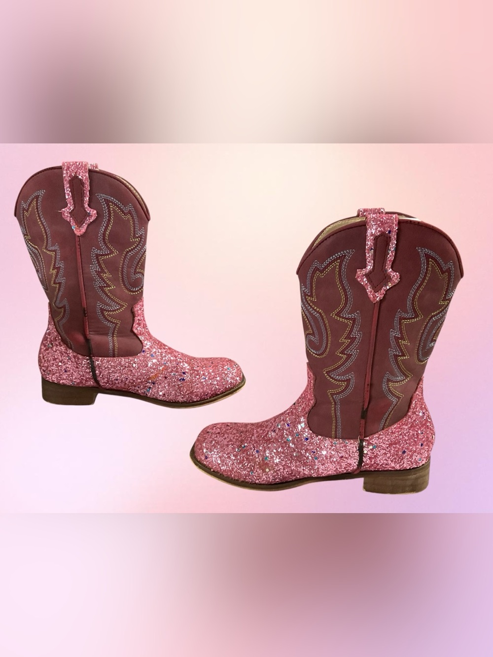 Unknown Brand Sparkly Pink Glitter Cowboy Boots Girls size 2